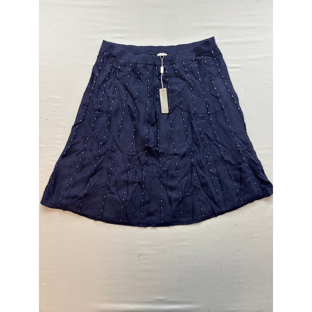 Spense Navy Blue Dotted Knit A-Line Skirt Elastic Waist Size XL NWT